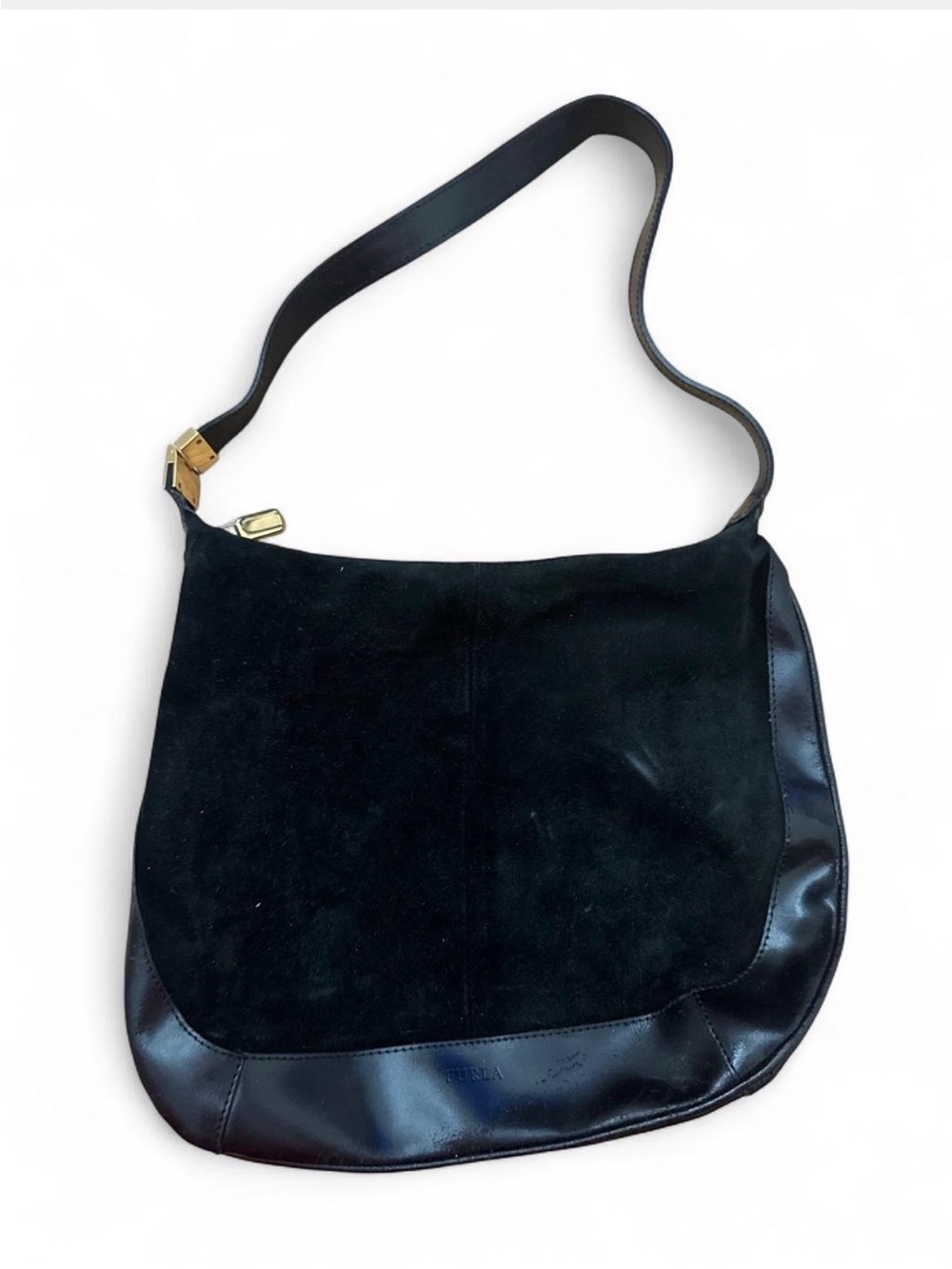 Furla Black Suede and Leather Shoulder Bag